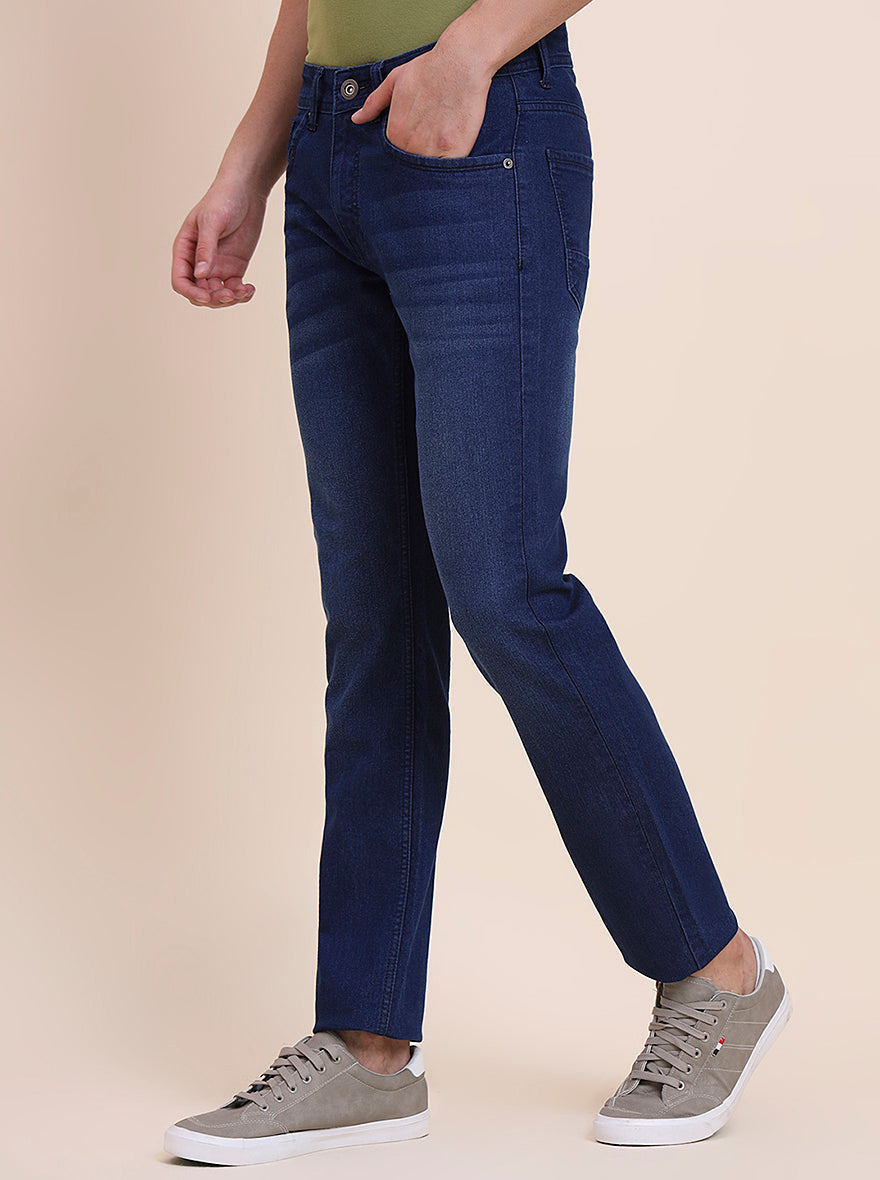 Mid Indigo Blue Washed Narrow Fit Jeans | Greenfibre