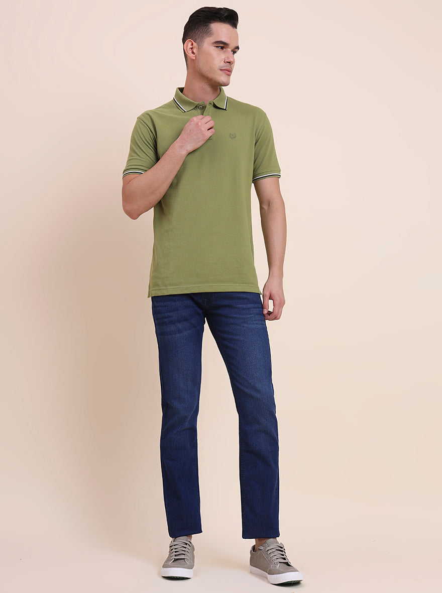 Mid Indigo Blue Washed Narrow Fit Jeans | Greenfibre