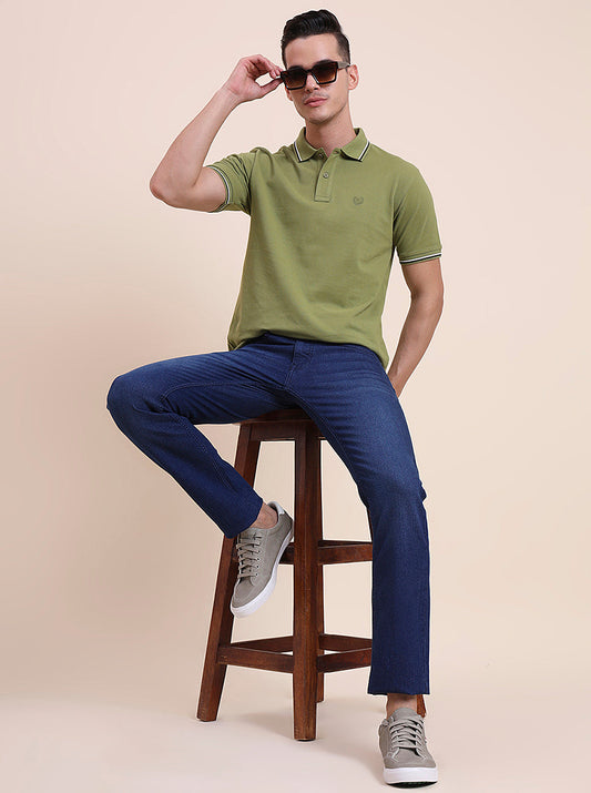 Mid Indigo Blue Washed Narrow Fit Jeans | Greenfibre