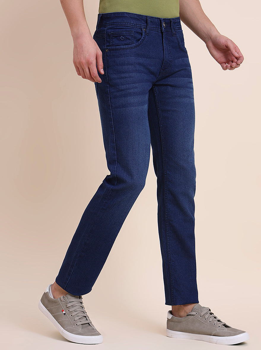 Mid Indigo Blue Washed Narrow Fit Jeans | Greenfibre