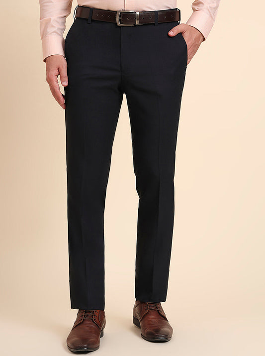 Navy Blue Solid Slim Fit Formal Trouser | Greenfibre