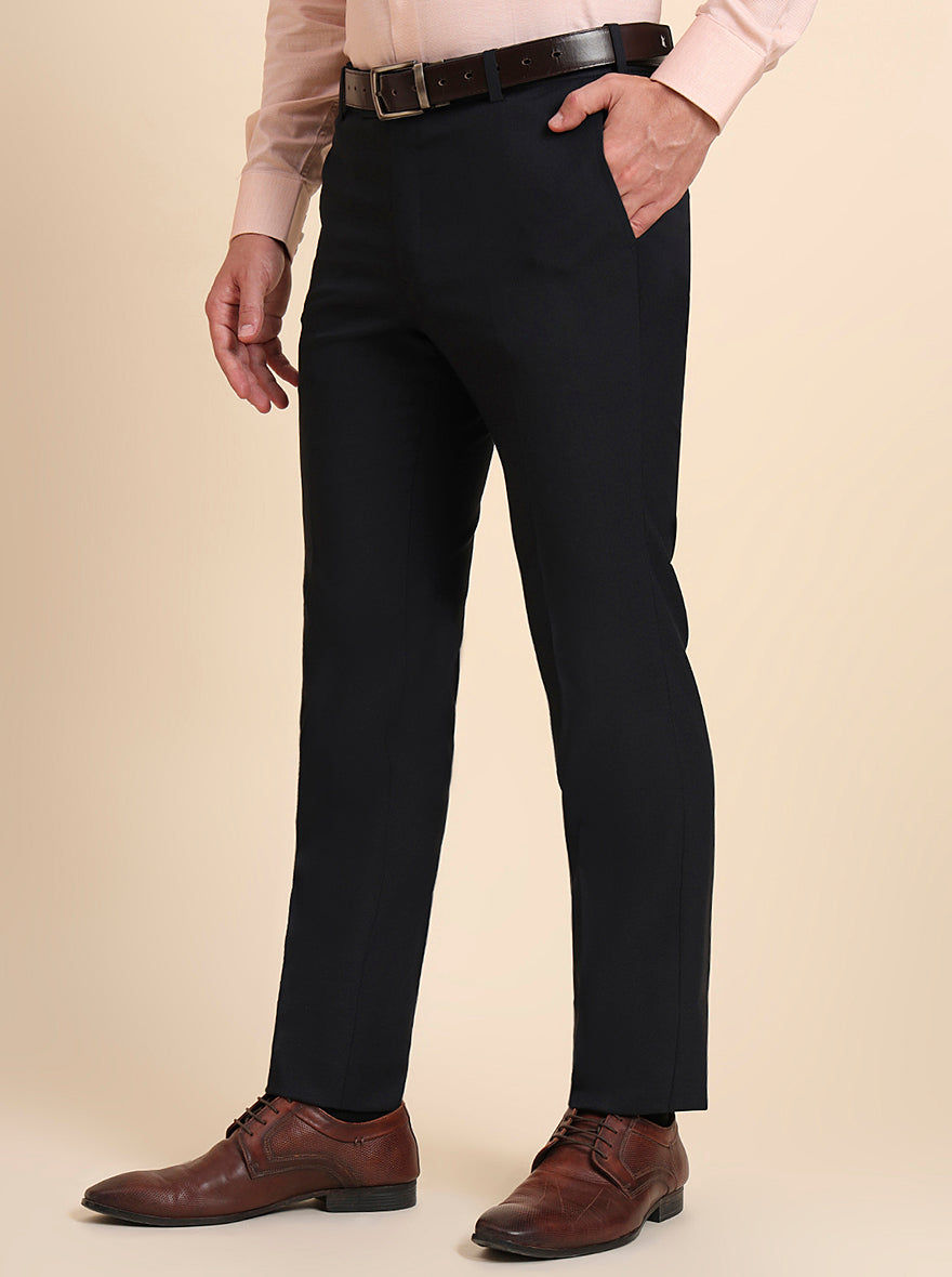 Navy Blue Solid Slim Fit Formal Trouser | Greenfibre