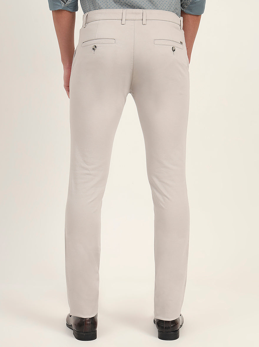 Light Grey Solid Super Slim Fit Casual Trouser | Greenfibre