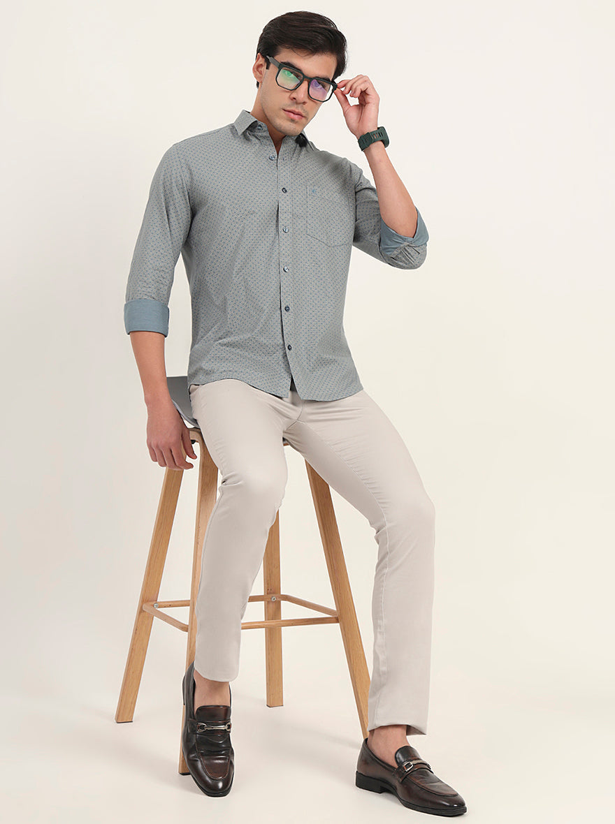 Light Grey Solid Super Slim Fit Casual Trouser | Greenfibre