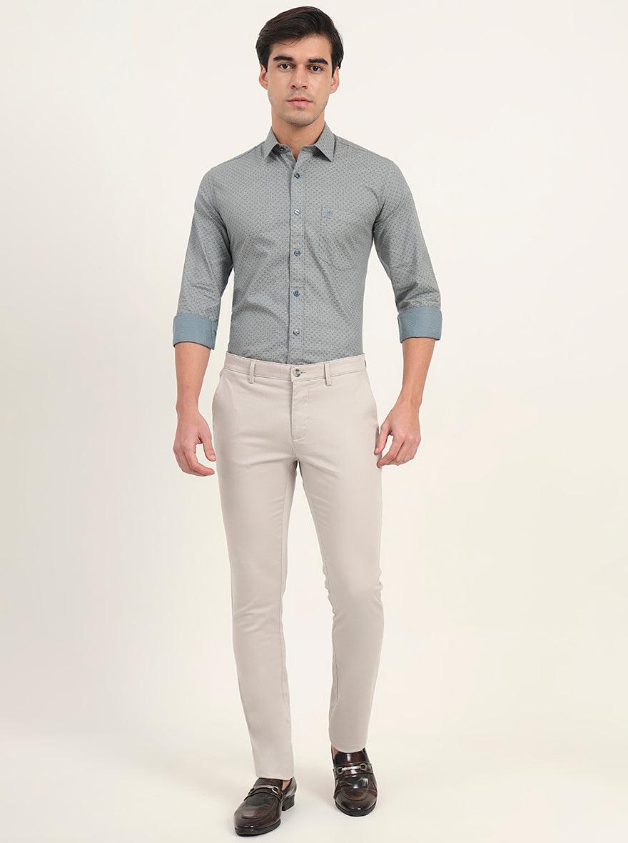 Light Grey Solid Super Slim Fit Casual Trouser | Greenfibre