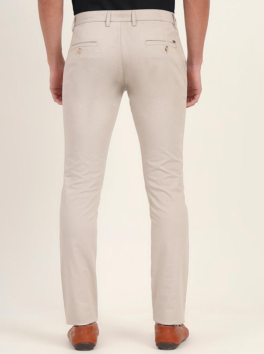 Light Grey Printed Super Slim Fit Casual Trouser | Greenfibre