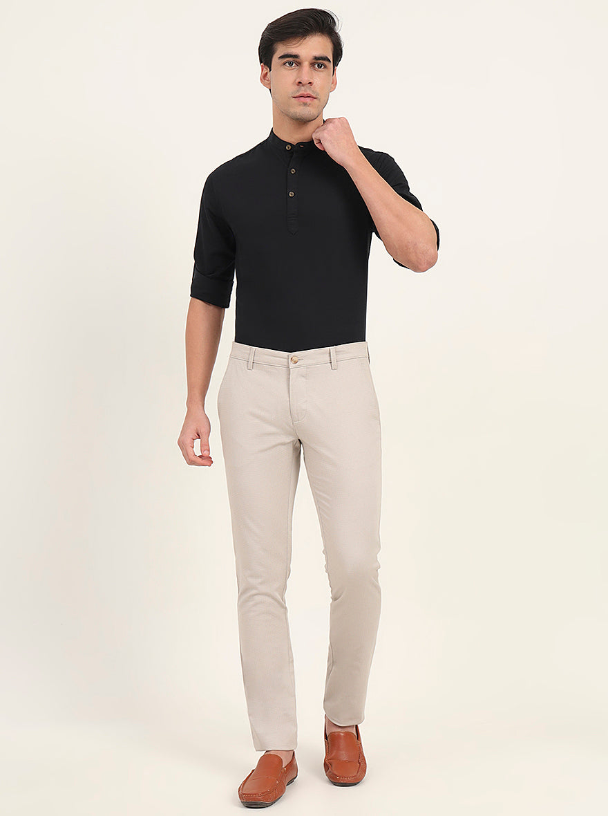 Light Grey Printed Super Slim Fit Casual Trouser | Greenfibre