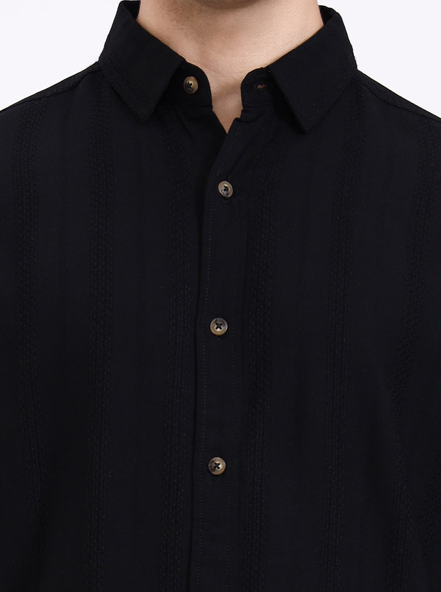 Black Striped Slim Fit Formal Trouser | Greenfibre