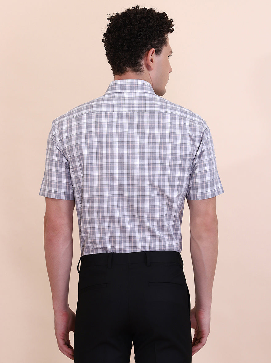 White & Grey Checked Regular Fit Formal Shirt | Greenfibre