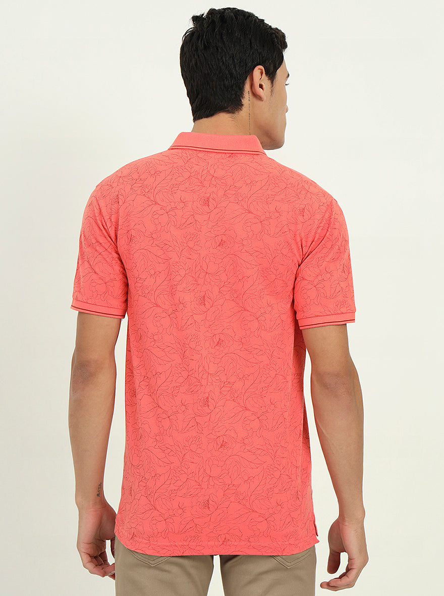 Peach Printed Slim Fit Polo T-Shirt | Greenfibre