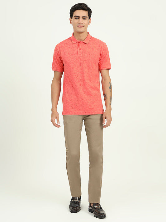 Peach Printed Slim Fit Polo T-Shirt | Greenfibre