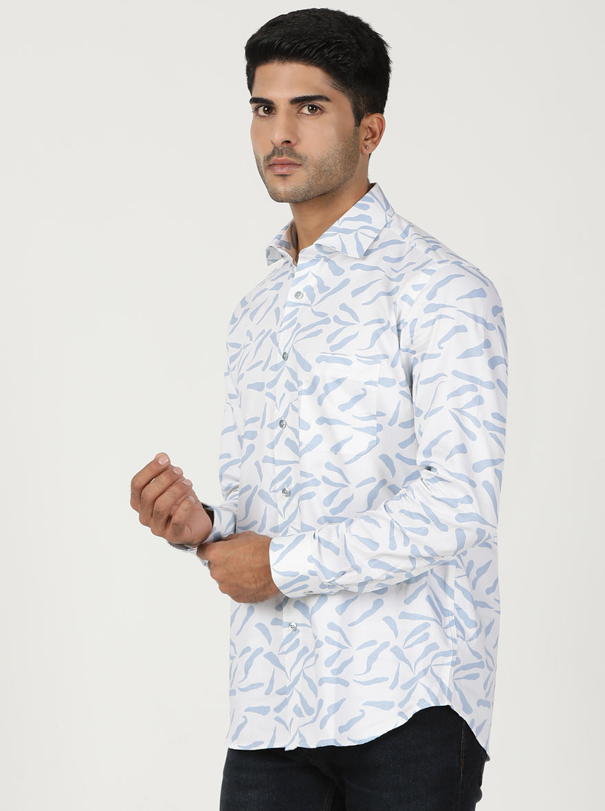 White Printed Slim Fit Party Wear Shirt | Greenfibre