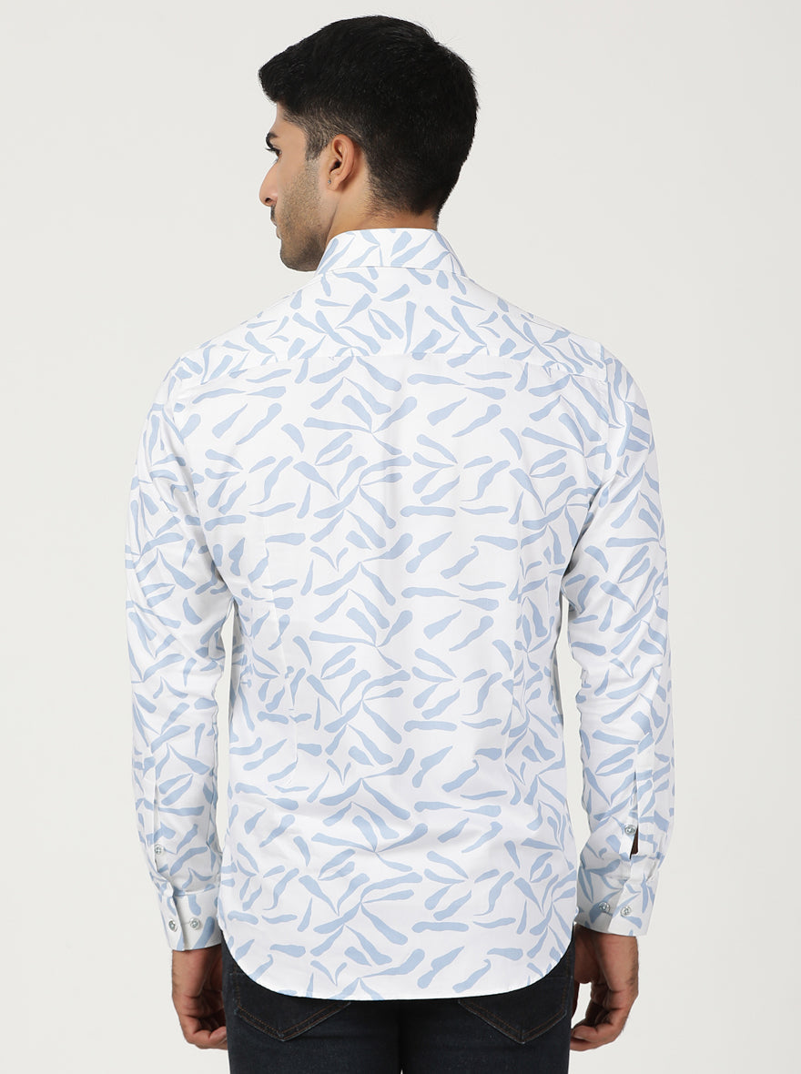 White Printed Slim Fit Party Wear Shirt | Greenfibre