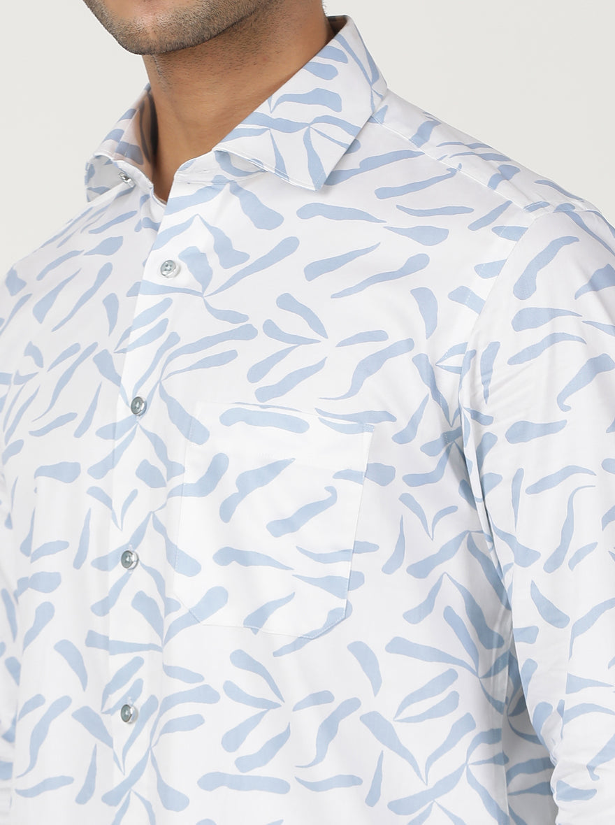 White Printed Slim Fit Party Wear Shirt | Greenfibre