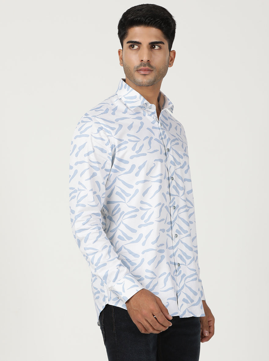 White Printed Slim Fit Party Wear Shirt | Greenfibre