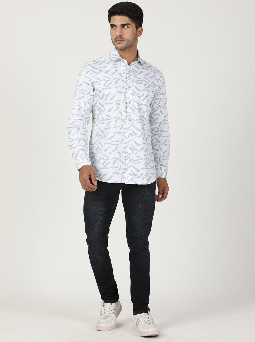 White Printed Slim Fit Party Wear Shirt | Greenfibre