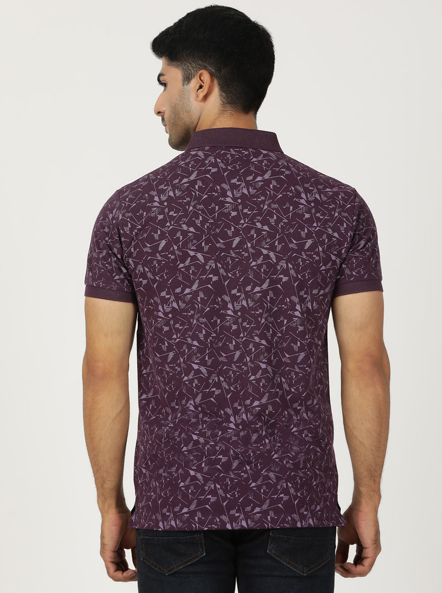 Wine Printed Slim Fit Polo T-Shirt | Greenfibre