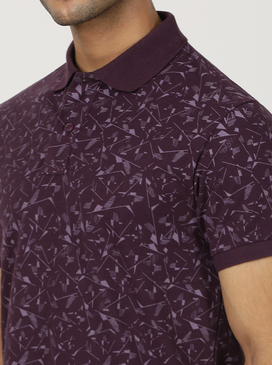 Wine Printed Slim Fit Polo T-Shirt | Greenfibre