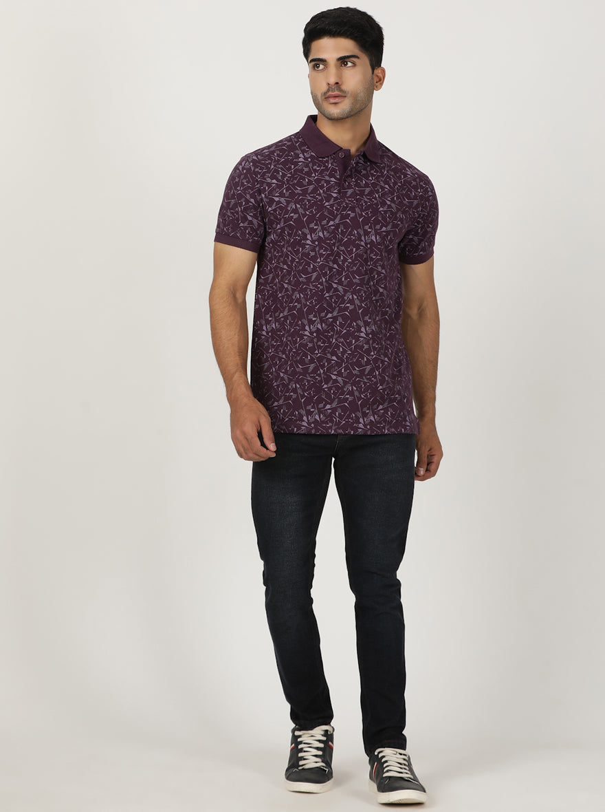 Wine Printed Slim Fit Polo T-Shirt | Greenfibre