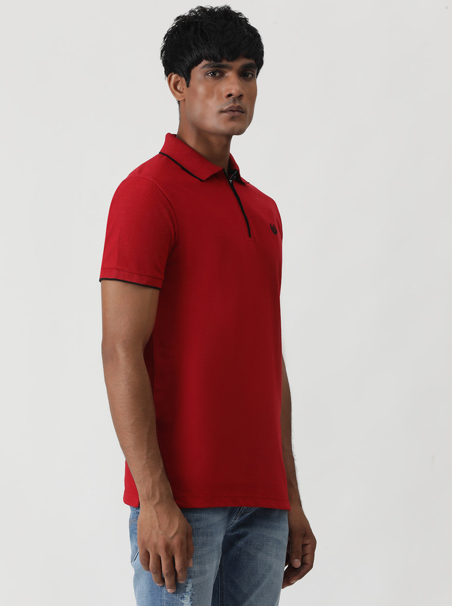 Red Solid Slim Fit Polo T-Shirt | Greenfibre