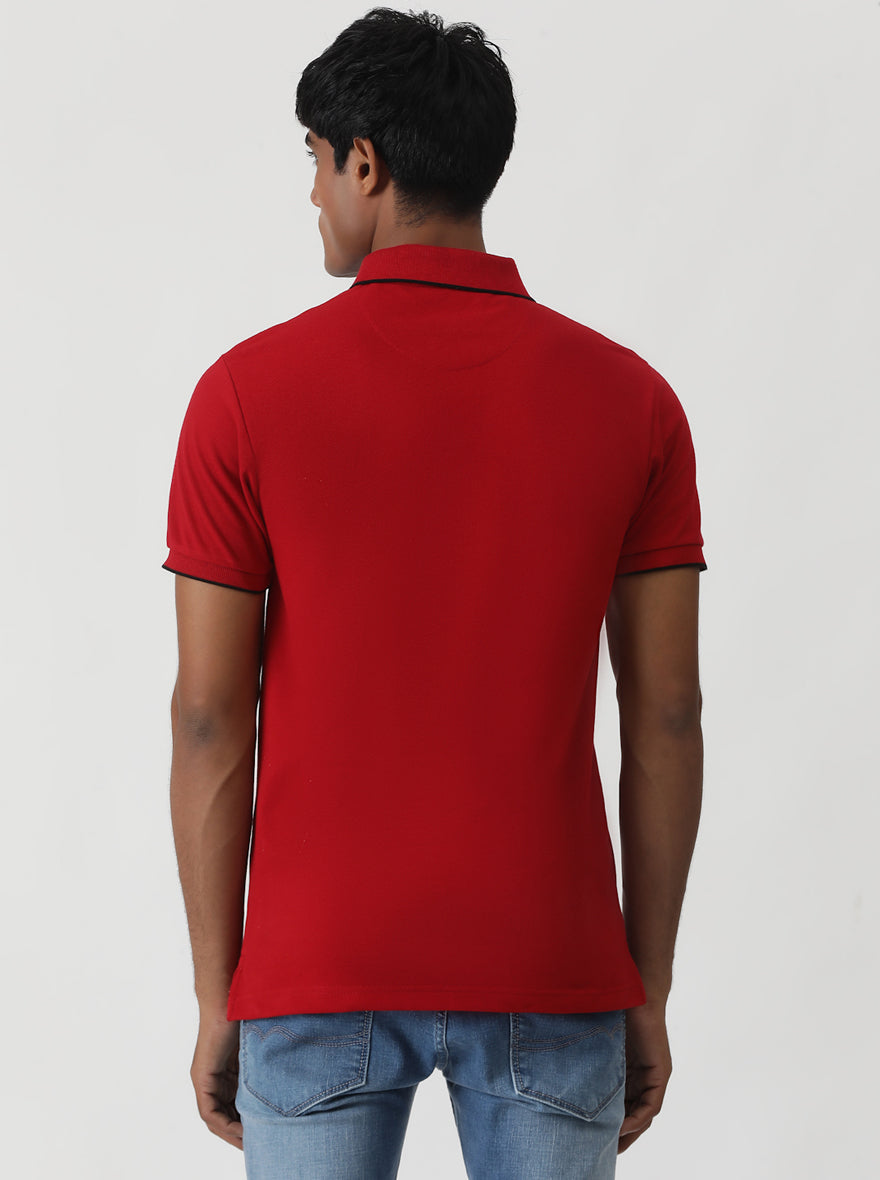 Red Solid Slim Fit Polo T-Shirt | Greenfibre