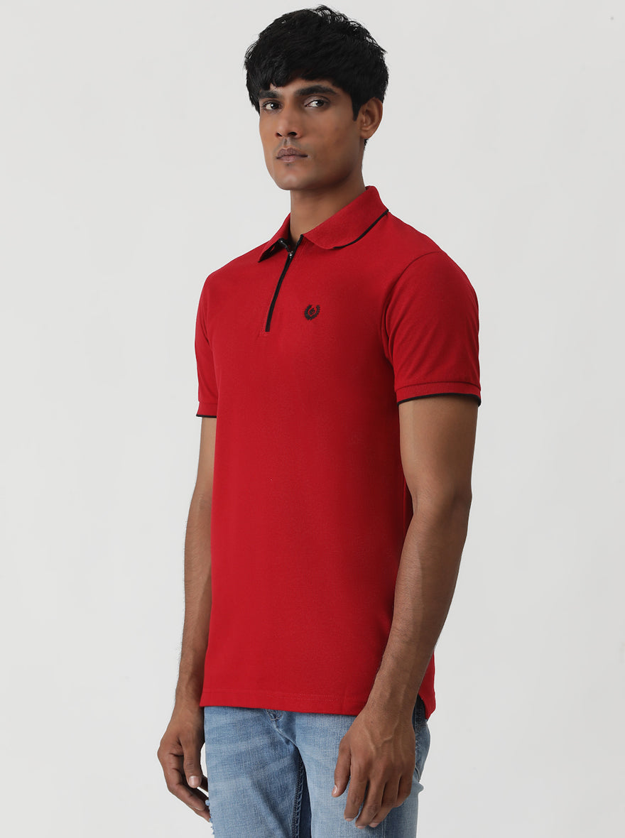 Red Solid Slim Fit Polo T-Shirt | Greenfibre