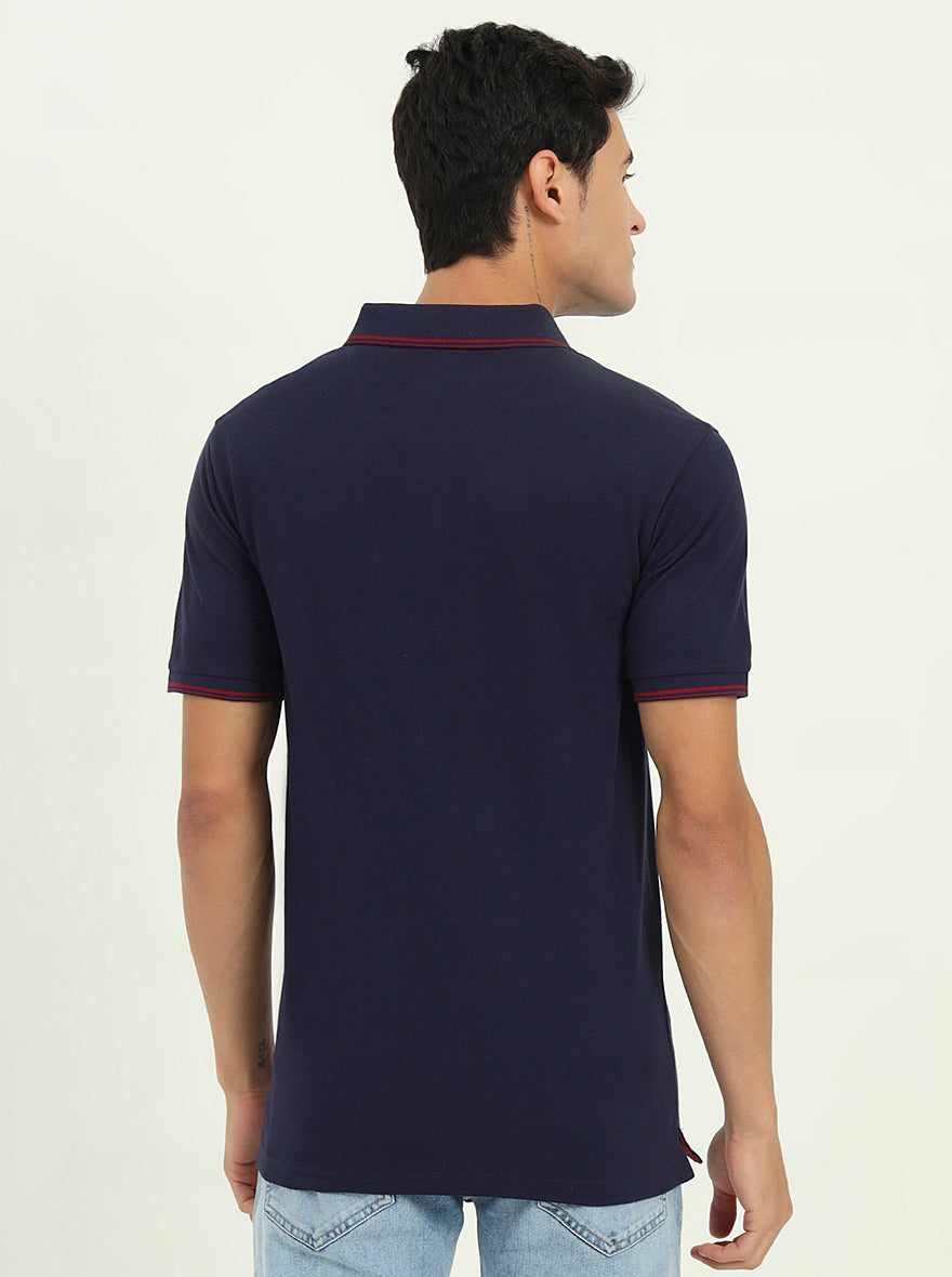 Navy Blue Solid Slim Fit Polo T-Shirt | Greenfibre