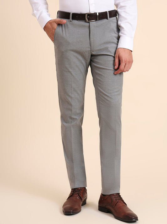 Grey Solid Super Slim Fit Formal Trouser | Greenfibre