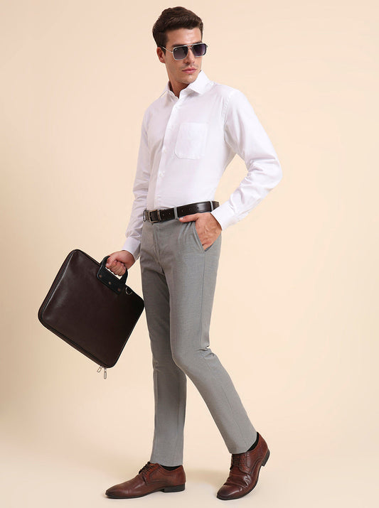 Grey Solid Super Slim Fit Formal Trouser | Greenfibre