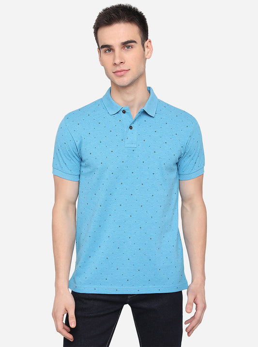 Bonnie Blue Printed Slim Fit Polo T-Shirt | Greenfibre