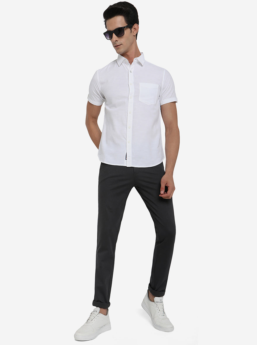 White Solid Slim Fit Semi Casual Shirt | Greenfibre