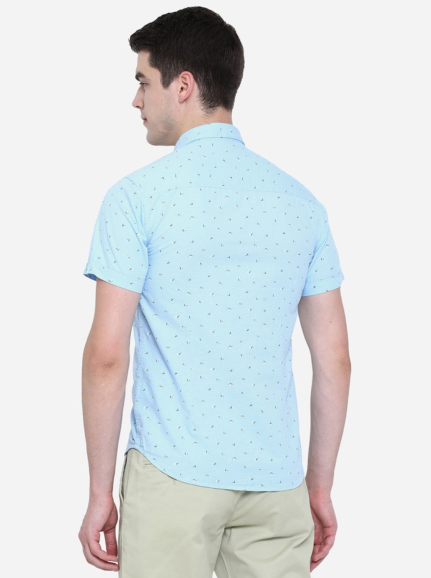 Air Blue Printed Slim Fit Semi Casual Shirt | Greenfibre