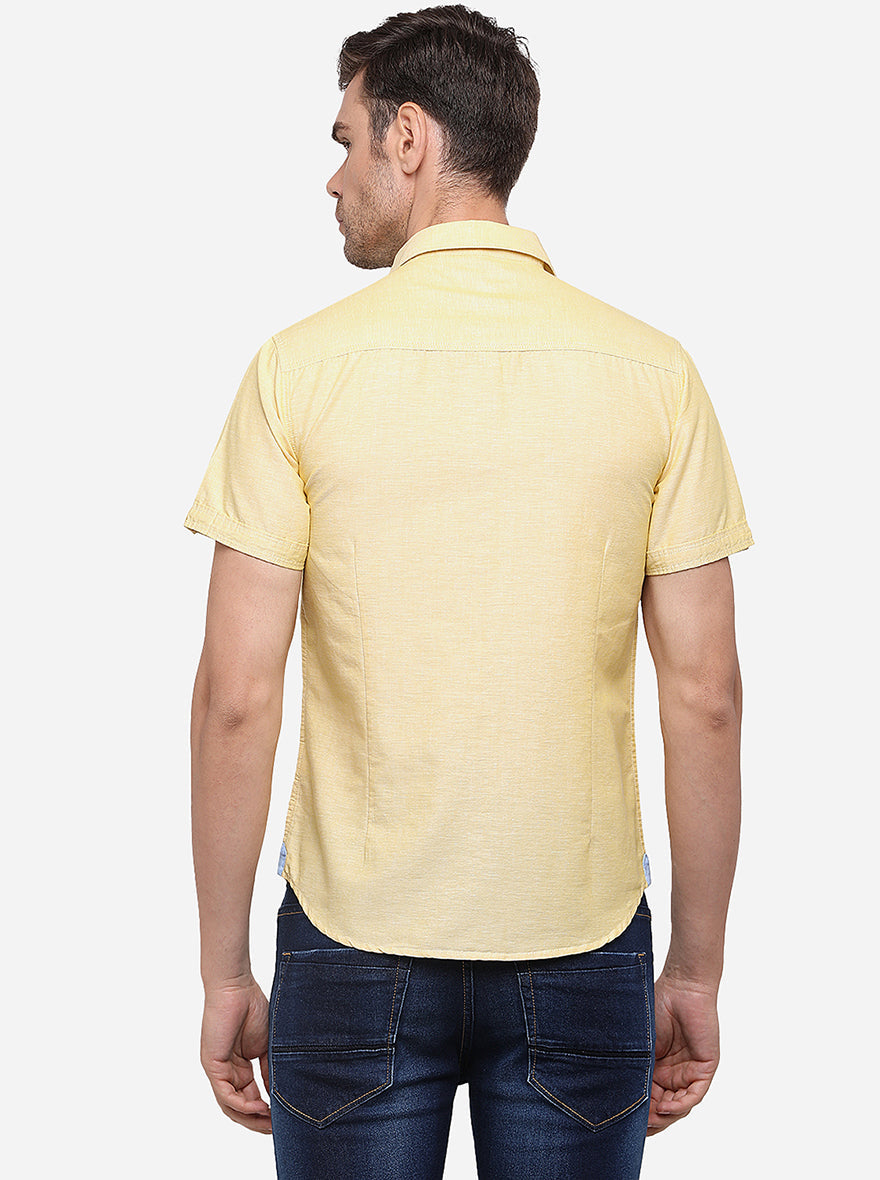 Mustard Yellow Solid Slim Fit Casual Shirt | Greenfibre
