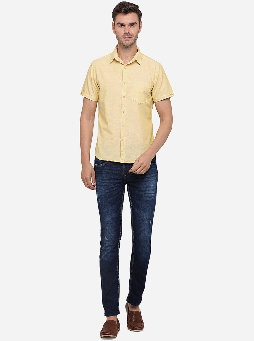Mustard Yellow Solid Slim Fit Casual Shirt | Greenfibre
