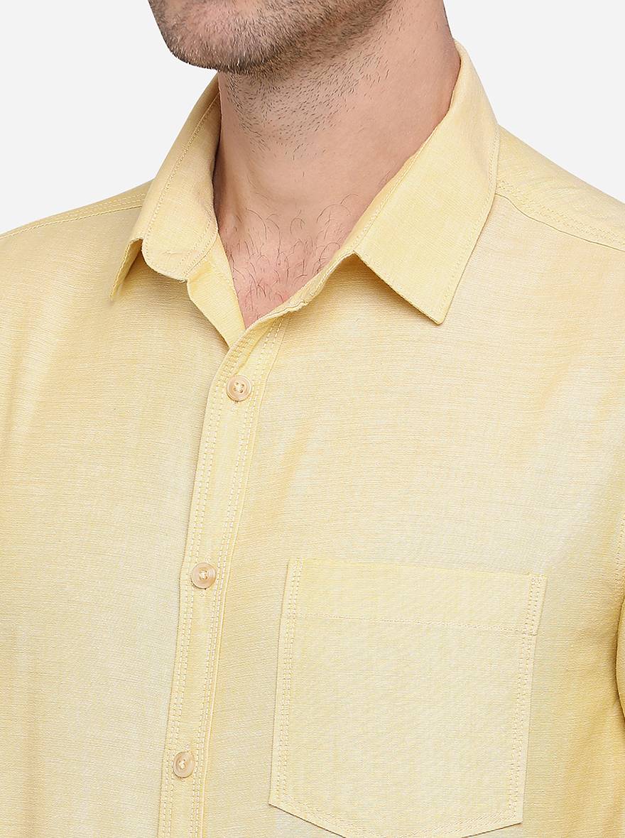 Mustard Yellow Solid Slim Fit Casual Shirt | Greenfibre