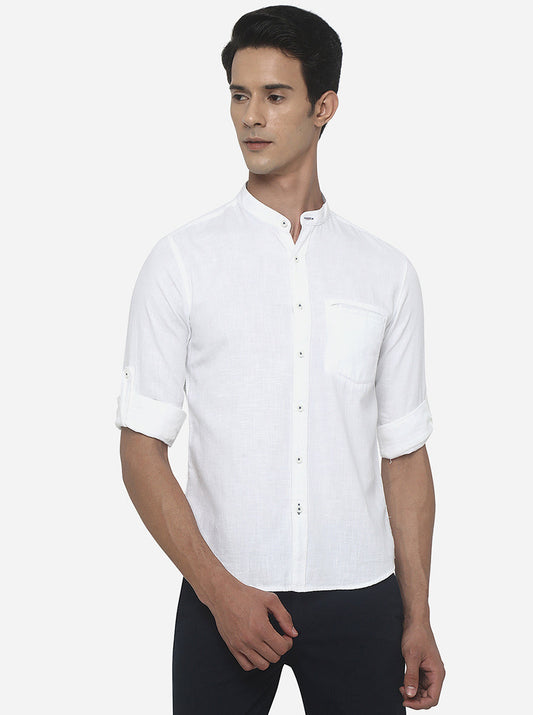 White Solid Slim Fit Semi Casual Shirt | Greenfibre