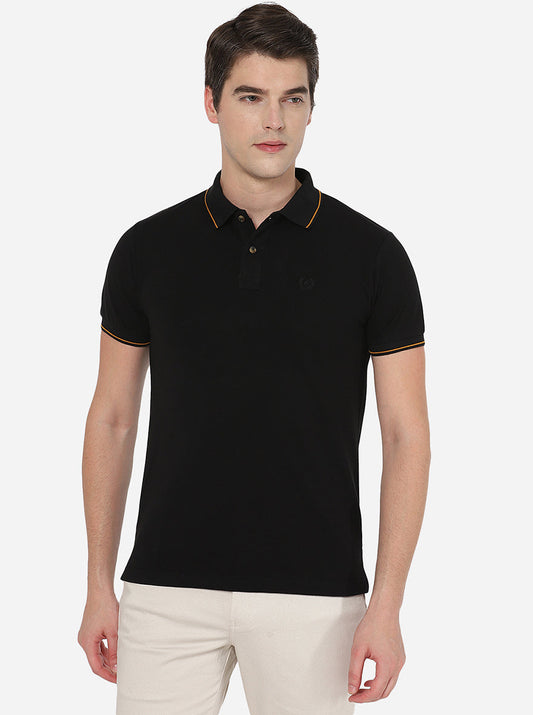 Black Solid Slim Fit Polo T-Shirt | Greenfibre