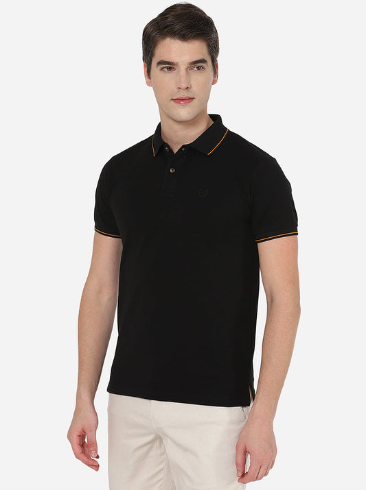 Black Solid Slim Fit Polo T-Shirt | Greenfibre