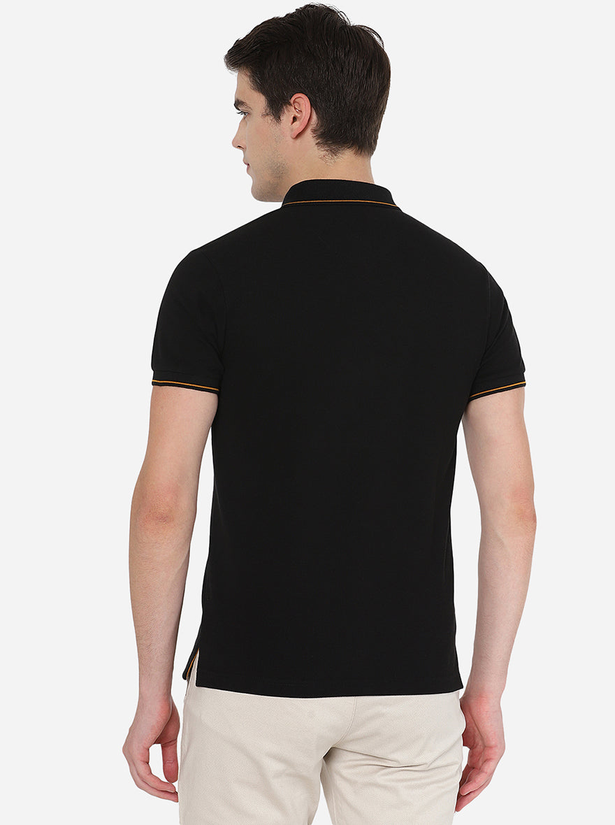 Black Solid Slim Fit Polo T-Shirt | Greenfibre