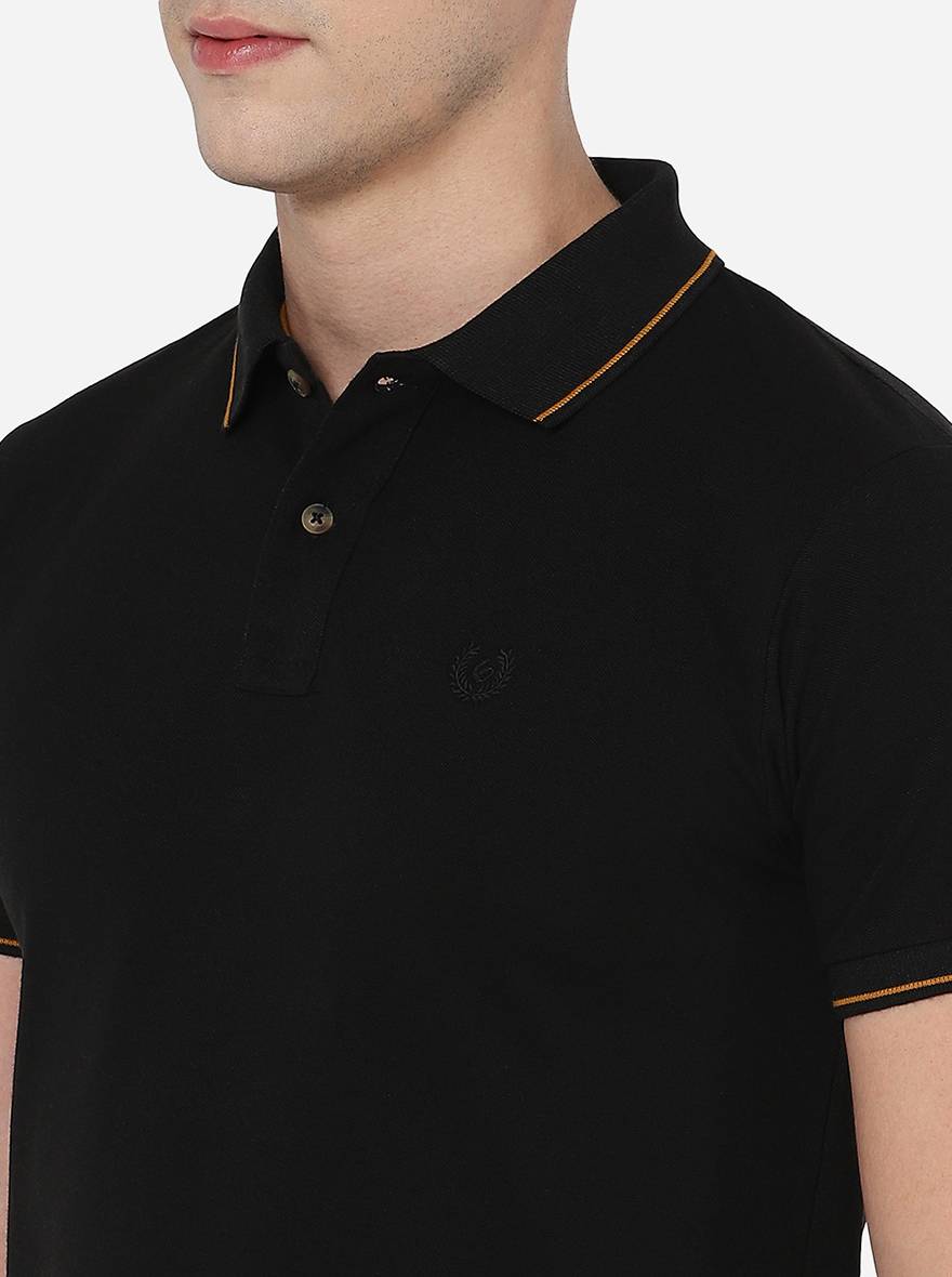 Black Solid Slim Fit Polo T-Shirt | Greenfibre