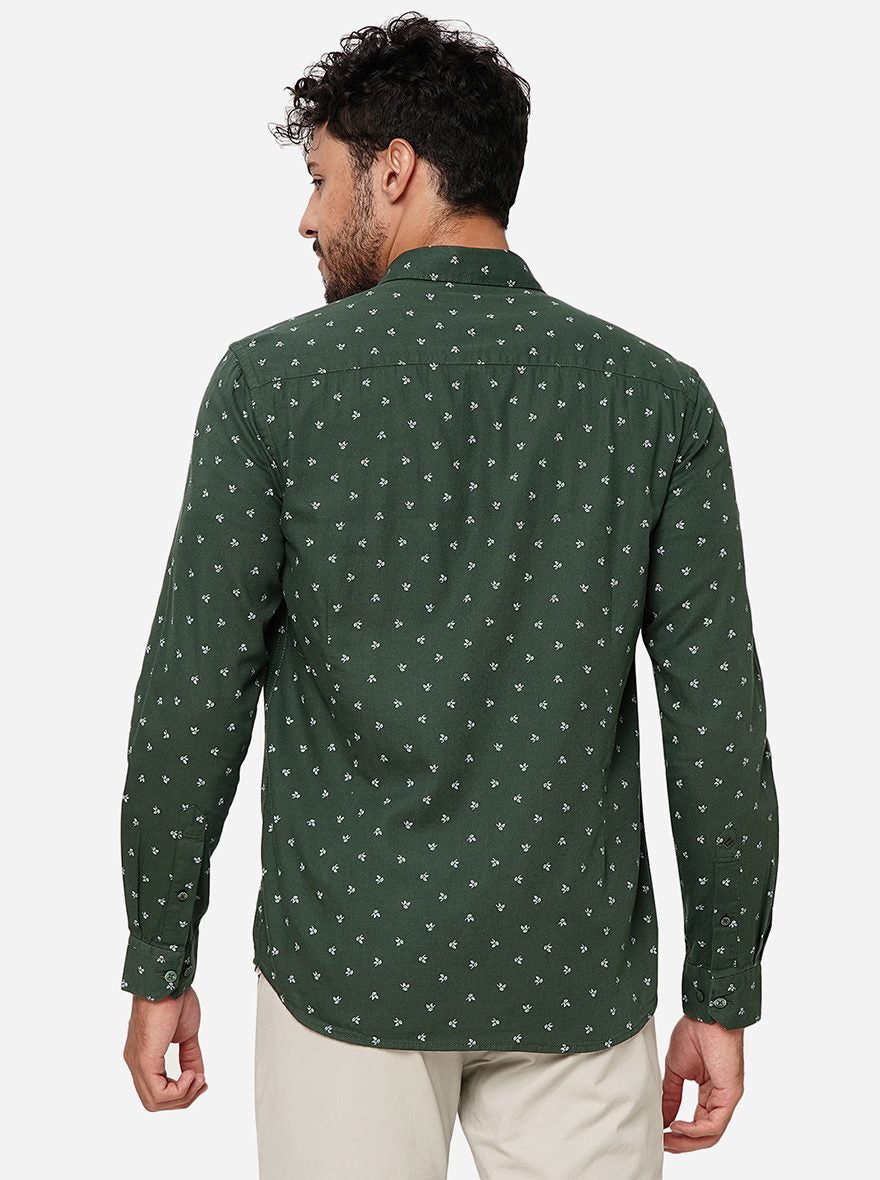 Olive Green Printed Smart Fit Semi Casual Shirt | Greenfibre