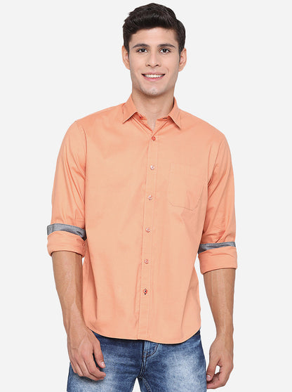 Dark Orange Solid Slim Fit Casual Shirt | Greenfibre