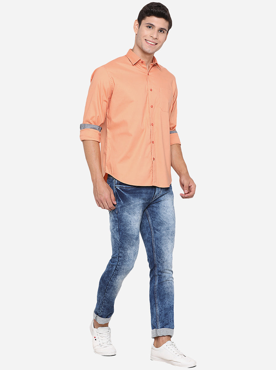 Dark Orange Solid Slim Fit Casual Shirt | Greenfibre