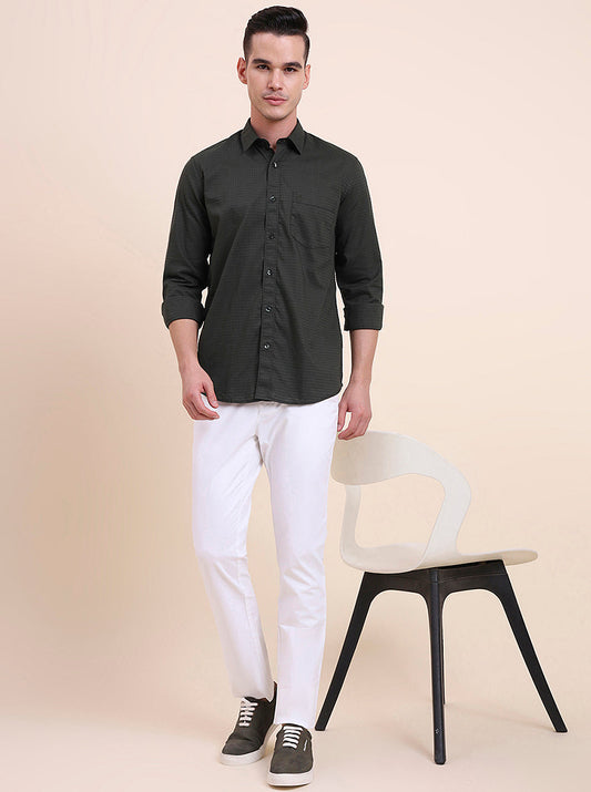 Olive Green Solid Smart Fit Semi Casual Shirt | Greenfibre