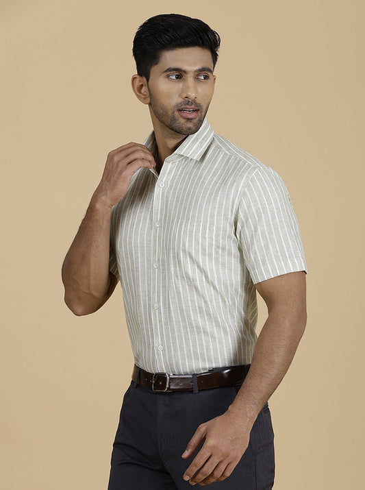 Green Striped Slim Fit Formal Shirt | Greenfibre