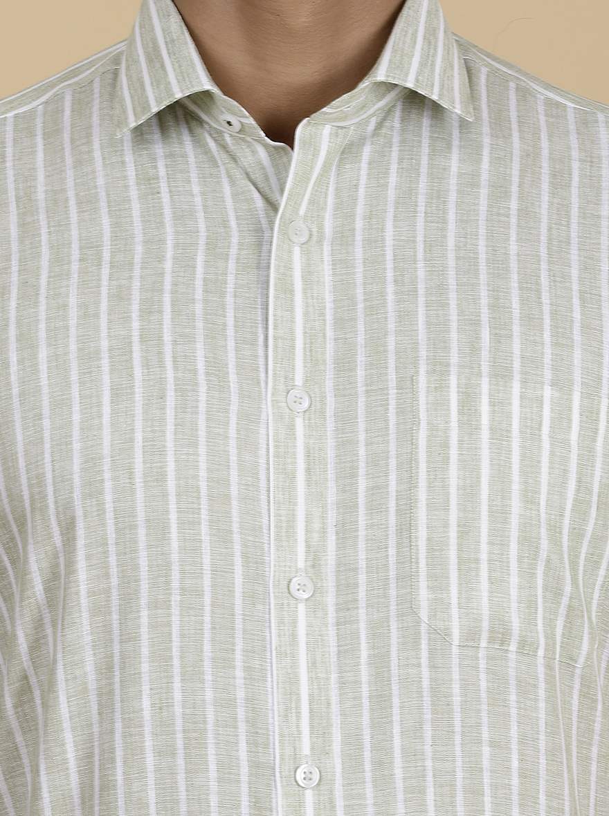 Green Striped Slim Fit Formal Shirt | Greenfibre