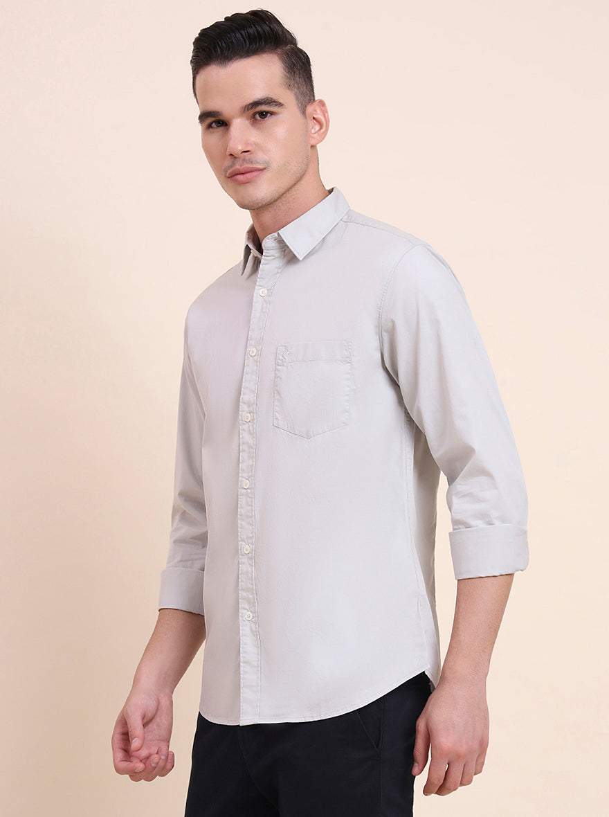 Light Grey Solid Slim Fit Casual Shirt | Greenfibre