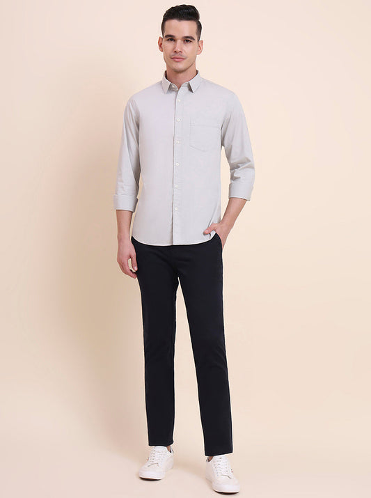 Light Grey Solid Slim Fit Casual Shirt | Greenfibre