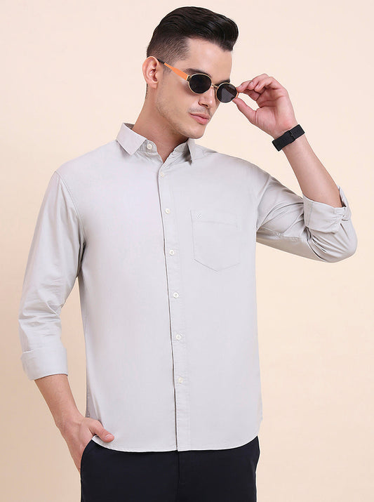 Light Grey Solid Slim Fit Casual Shirt | Greenfibre
