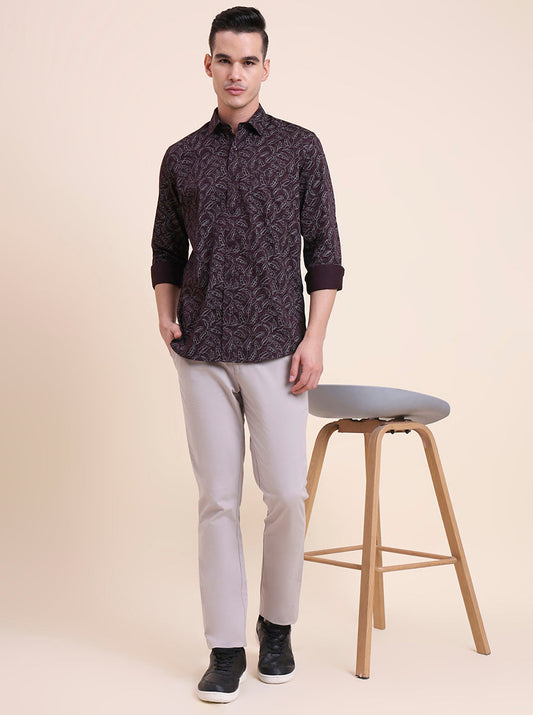 Wine Printed Smart Fit Semi Casual Shirt | Greenfibre